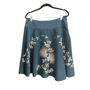 Talbots Floral Corduroy A-Line Skirt Embroidered Beaded Teal Cottage Size 16